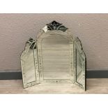 All glass three way dressing table mirror - with floral design etched glass