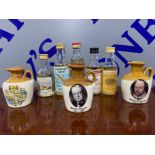8 whisky minitures to include 3 character ceramics and Glenmorangie