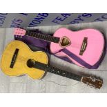 2x acoustic guitars including pink “Candy Rox” with case