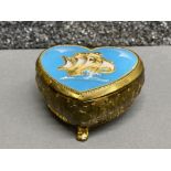 Heart shaped trinket box containing 4 silver thimbles (one by Charles Herner with chester hallmark