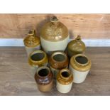 Job lot includes 3x Vintage Stoneware flagons & 5 Stoneware jars