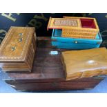 Antique mahogany & brass box together with 4 jewellery boxes
