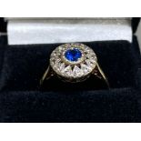 9ct Gold blue and white spinel cluster ring, 3.3g size S1/2