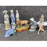 Total of 7 Nao by Lladro figured ornaments together with a Border Fine Arts Lion