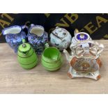 A collection of jugs and tea pots includes ringtons lingard ware etc