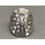 Silver & inlaid Mother of Pearl dome ring, size M, 7.2g gross
