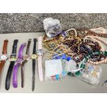 Mixed lot of costume jewellery & 6 ladies wristwatches