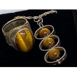 Silver & tigers eye pendant & silver necklace & silver & tigers eye ring