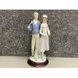 Large Lladro figure 1453 golfing couple - Golf club damaged, parasol stick missing, H36cm