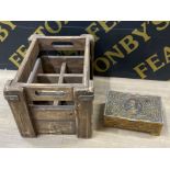 Vintage commemorative tin & wooden wine crate