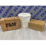 F&M wicker picnic basket together with small laundry bin & storage box