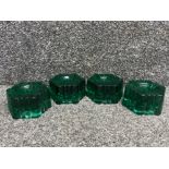 Set of four teal green glass piano insulator 6 sided and fluted design