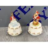 A pair of royal Doulton Bunnykins on musical bases, Santa- plays white xmas and happy birthday to