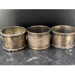 3x Hallmarked silver napkin rings includes Birmingham 1968, Chester 1923 & Sheffield (hallmarked