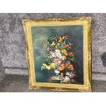 Colourful still life gilt framed oil painting signed by artist bottom right