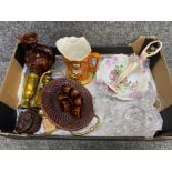 Box of assorted ware & glass, including vodka drinks set, brass goblet pair, Price jug etc