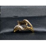 9ct gold square smokey quartz ring with 5 diamonds set to each shoulder, 2.4g size L