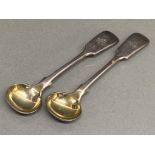 Pair of hallmarked Sheffield silver mustard spoons, 32.2g