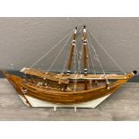 Large wooden model boat - length 72cm x height 48cm