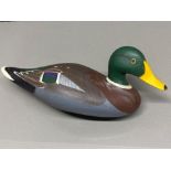 Carved wood Mallard Drake decoy Duck (USA 1987 by Charles Jones) signed & dated on base