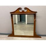 Large inlaid mahogany bevelled glass over mantel mirror, Height 47” x Width 54”