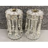 Pair of Victorian clear glass lustre candle holders