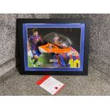 Genuine Football legend Lionel Messi signed football boot (right foot) in framed presentation, fan