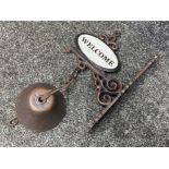 Cast metal outdoor bell with “Welcome” design