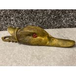 Well modelled Victorian cast brass/bronze ducks head paper/document clip with glass eyes