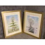 Pair of large gilt framed prints by Neil Simone (trees) 65x80cm