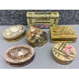 6x large hand carved soapstone items, 5 of which are lidded boxes