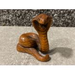 Japanese handmade wood carving Netsuke - King Cobra design (striking position)
