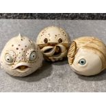 3x Harmony Kingdom crushed marble Roly Poly trinket boxes Includes 2x fish named Monica & Henry plus