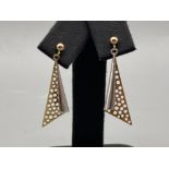 A pair of 9ct gold fan drop earrings, 2g