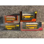 4x yellow toy buses to include Leyland PD2 and Leyland Olympian