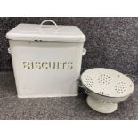 Large Vintage metal Biscuit bin & colander
