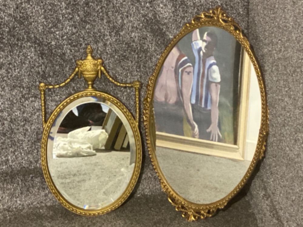2x vintage gilt framed oval shaped mirrors (smaller one with bevelled edge) 24.5x43cm & 33x53.5cm - Image 2 of 2
