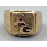 Gents 14K yellow gold signet ring with initials A.G - size V, 18.7g