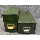 2x green metal framed industrial single drawers