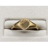 9ct gold signet ring, size H 1.4g