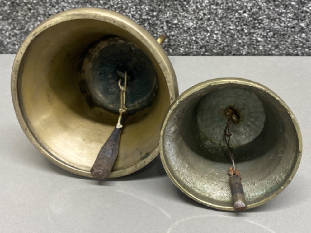 2x brass Tibetan religious altar bells - Image 2 of 3