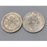 2x silver one florin coins dated 1920 & 1929