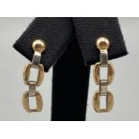 9ct white and yellow gold earrings, 3g