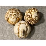 3x Harmony Kingdom crushed marble Roly Poly trinket boxes includes Garcia Lion, Dizzie Monkey &