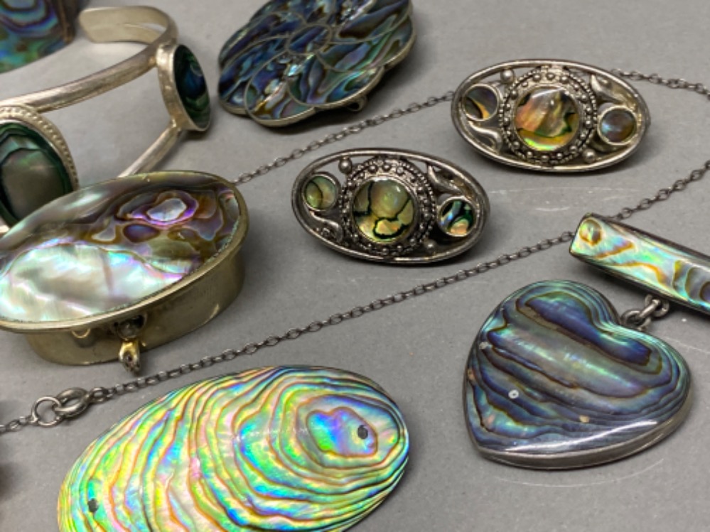 Large quantity of Mexican silver & Paua Shell items including cufflinks, brooches, bangles & - Image 3 of 3