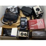 Total of 7 vintage cameras including Brownie, Olympus, Kodak & Fuji etc, with boxes & cases