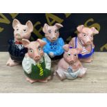 Set of 5 Nat West pig money banks, all with original stoppers