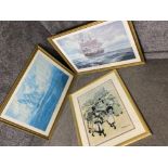 3x large prints includes T.Chapman signed ice cream print 46x62cm & pair of warships in matching