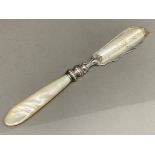 Victorian hallmarked Sheffield silver 1873 butter knife with mother of Pearl handle