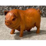 Japanese handmade wood carving Netsuke - mother pig